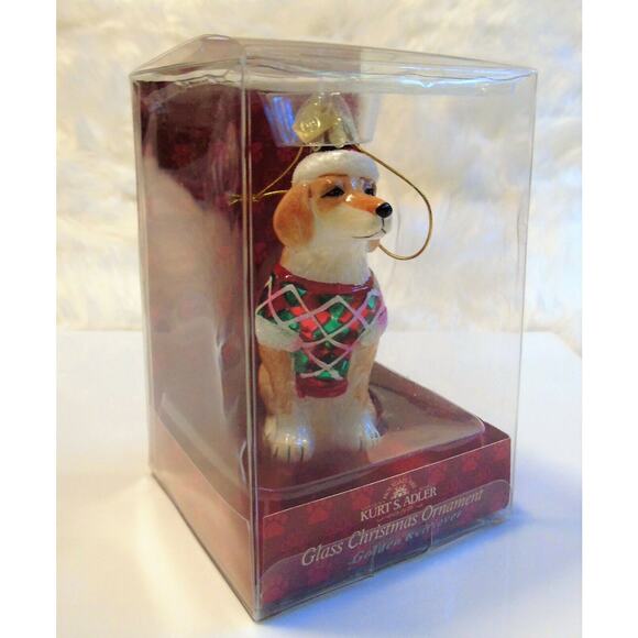 Kurt Adler Blown Glass Dog Ornament Golden Lab Retriever Christmas Figurine New - Picture 3 of 4